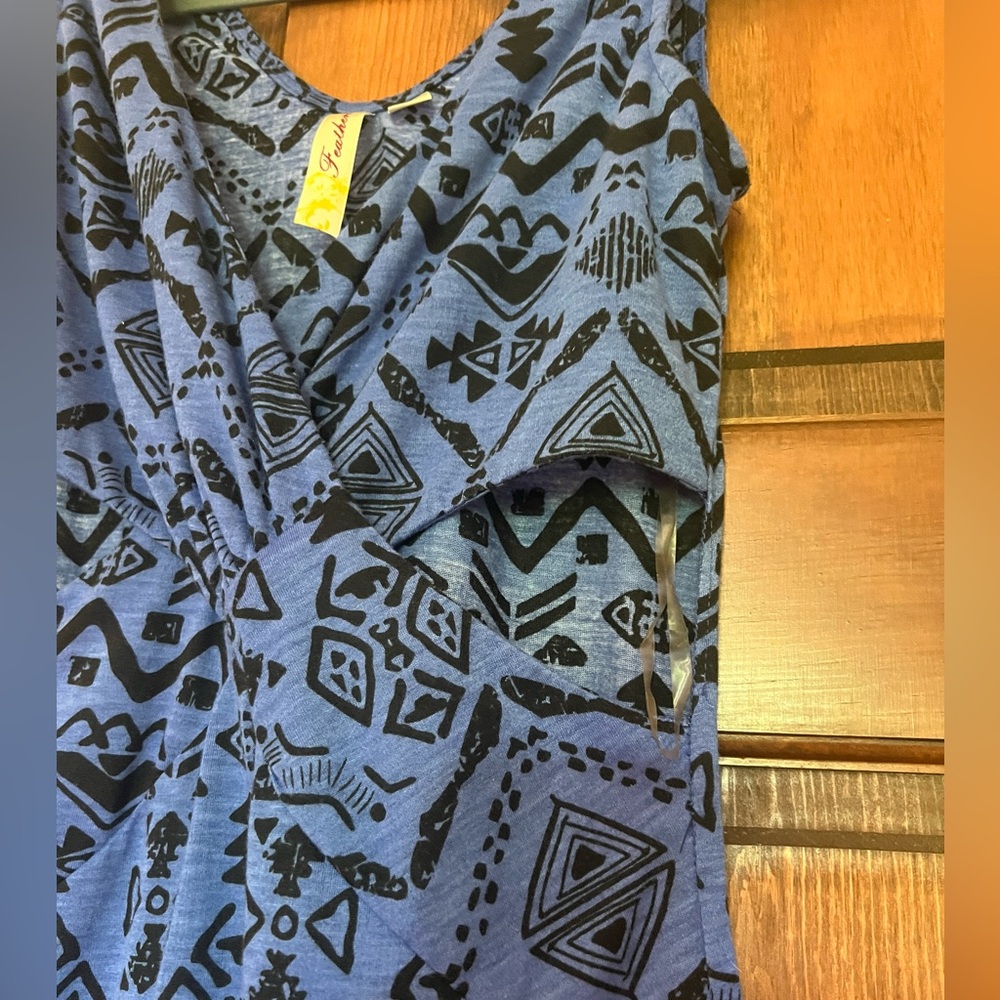 feathers Blue and Black Maxi Dress with Geometric Pattern - Picture 6 of 10